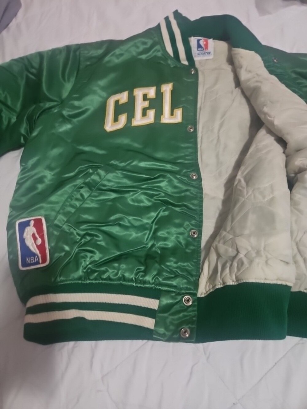 STARTER Green Satin CEL Basketball Jacket with Cream Lining (Preload)